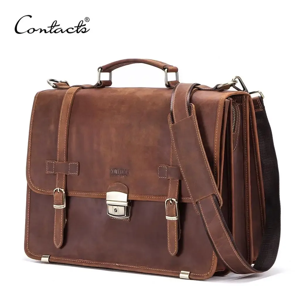 CONTACT'S-Sac d'affaires en cuir pour ordinateur portable 14 pouces, sacoche de bonne qualité pour hommes