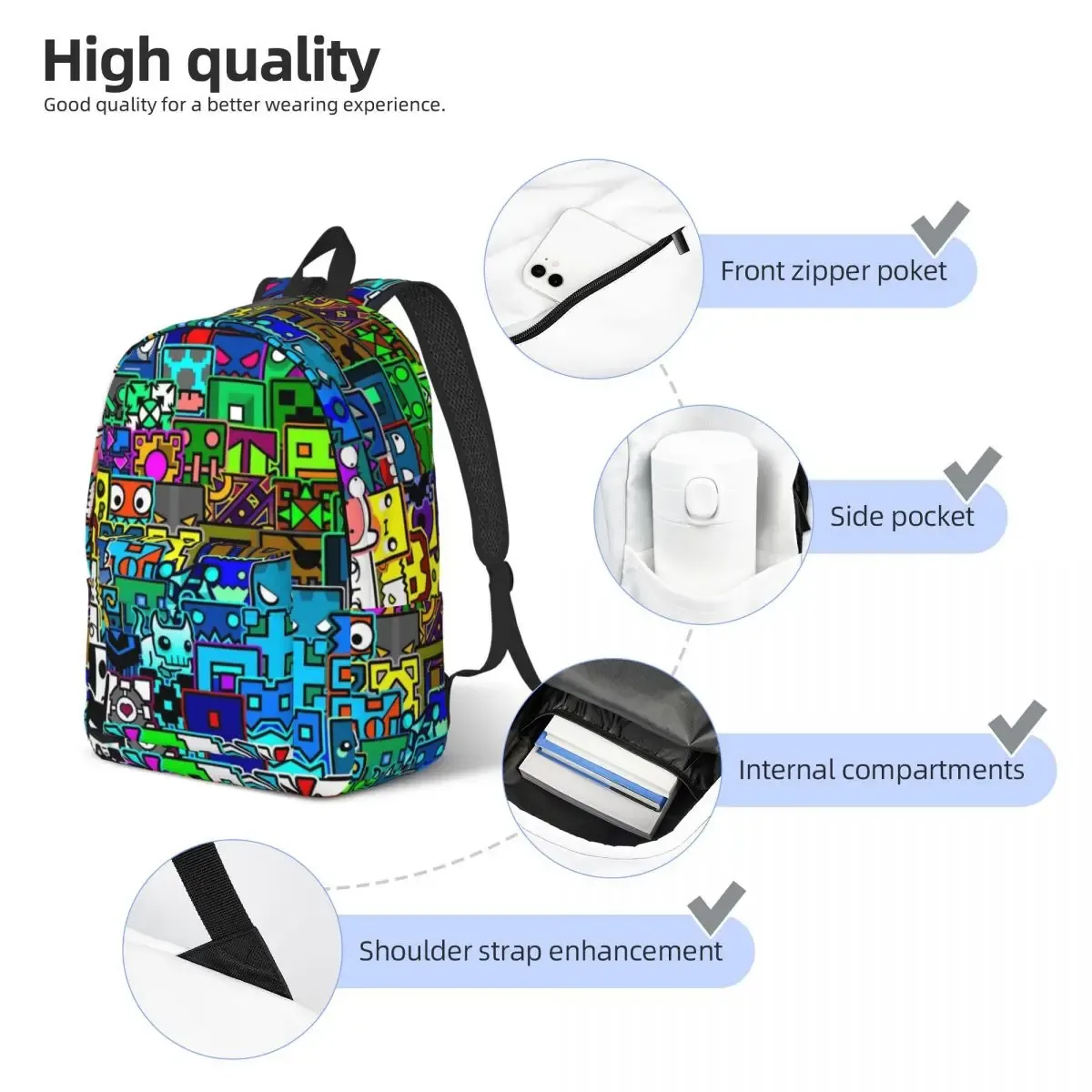 géométrie cube gaming dash modèle sac à dos pour hommes femmes adolescent lycée travail sac à dos ordinateur portable sac à bandoulière sport