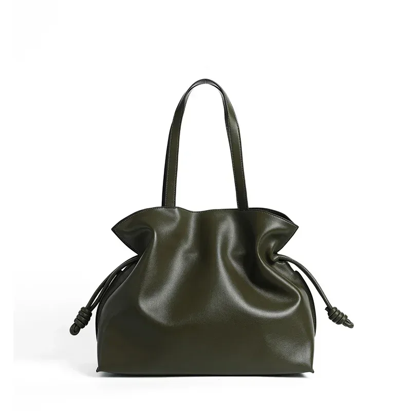 sac seau en cuir de vachette souple 2026 pour femme, sac fourre-tout plissé à cordon, sac de luxe de créateur à bandoulière unique, sac porte-bonheur