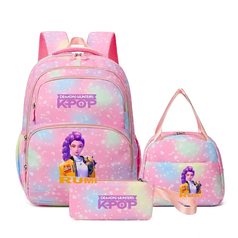 sacs à dos kpop demon hunters pour garçons et filles, sacs d'école pour adolescents, hommes et femmes, sacs à dos en nylon, mochilas de voyage, 3 pièces/ensemble