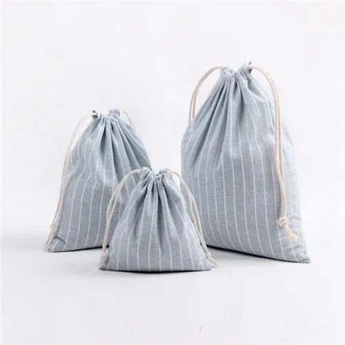 sac de rangement de poche pour paquet, sac de rangement en tissu de coton avec cordon de serrage, sacs de rangement en tissu pour serviettes cosmétiques, trousse de toilette