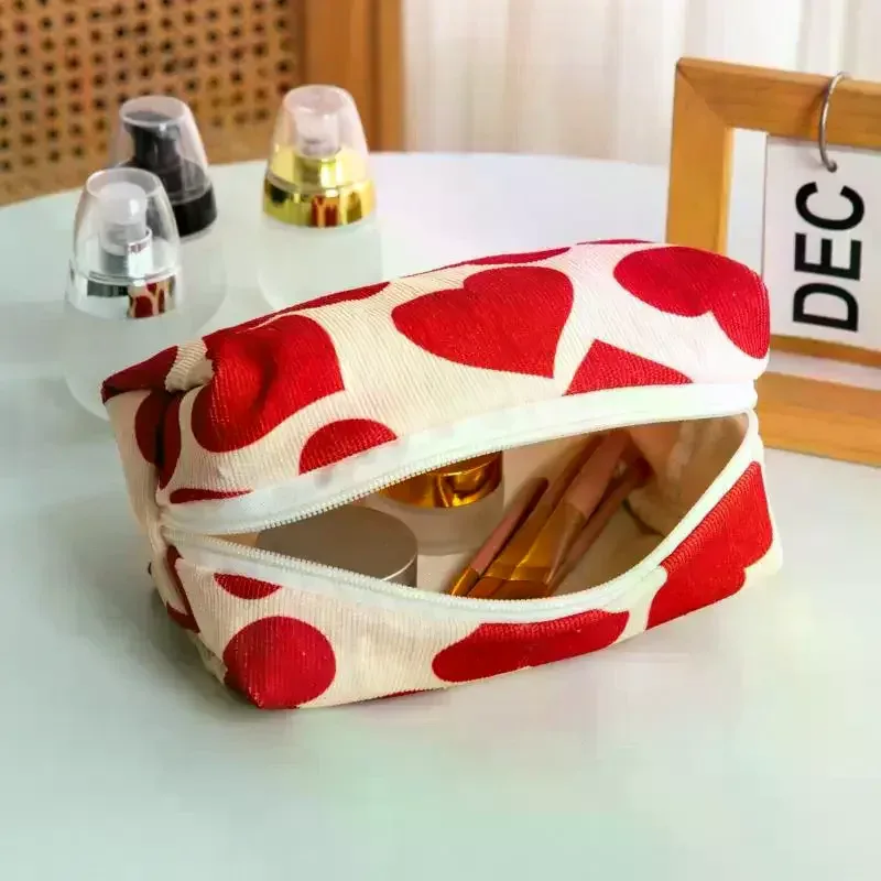 sac à cosmétiques en velours côtelé pour femmes, pochette de maquillage portable de voyage, sac de rangement de toilette de lavage, sac à main organisateur de crayons mignon