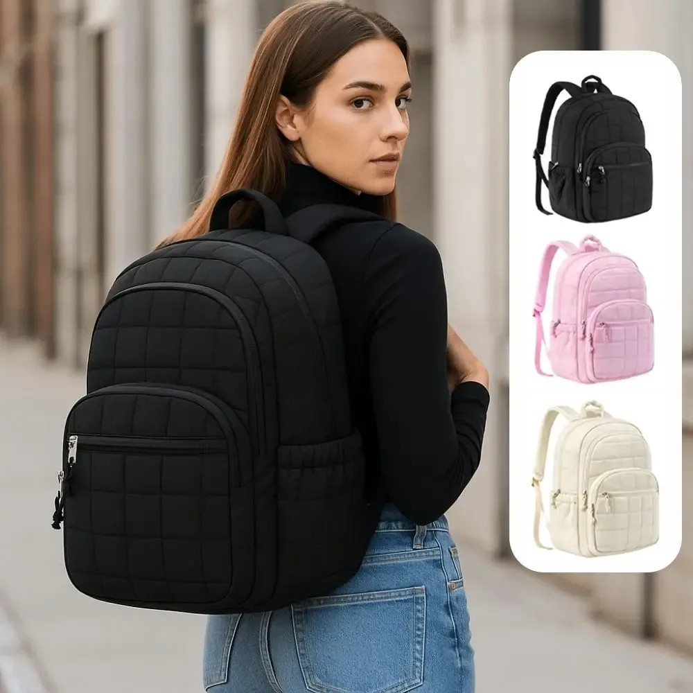 sac à dos de voyage créatif, tendance, matelassé à carreaux, sacs d'école pour étudiants, couleur unie, imperméable, sac à dos pour étudiants universitaires