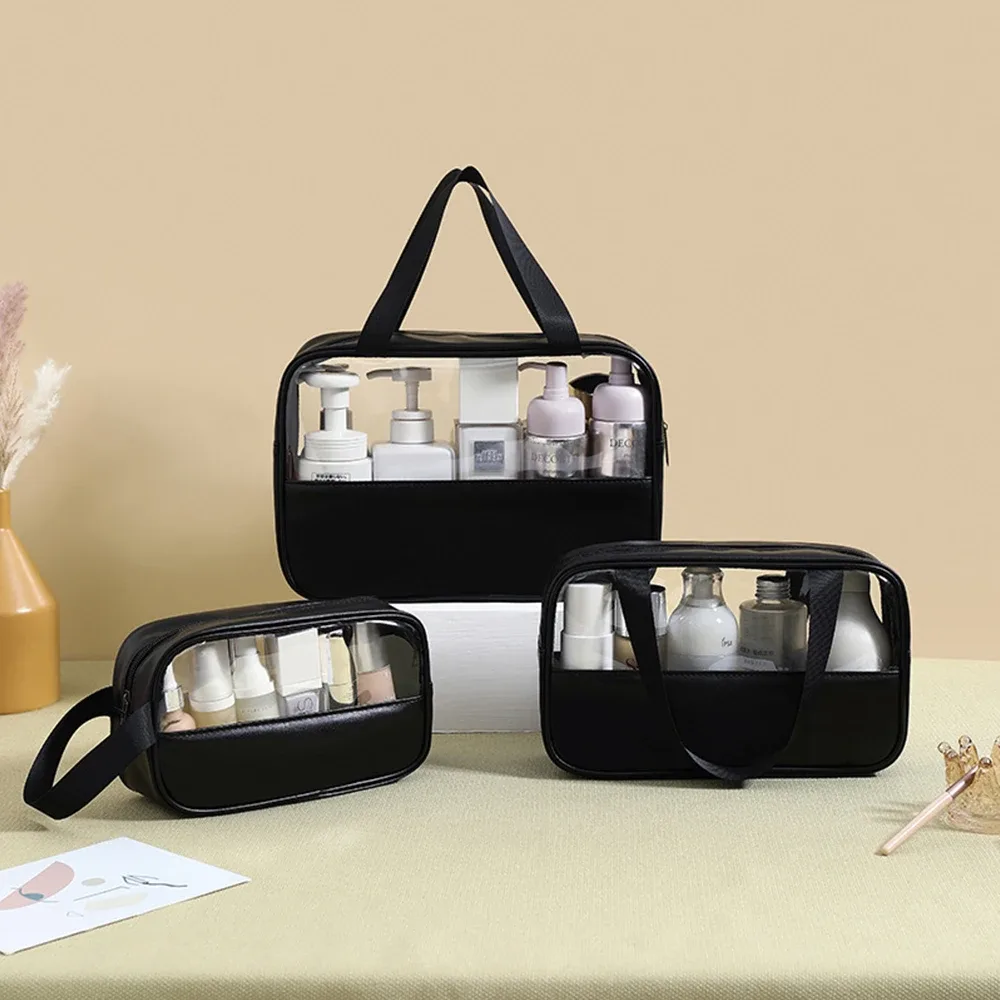 nom personnalisable nouveau sac de lavage de maquillage transparent en tpu sac de rangement en pu étanche de grande capacité pour femmes sac de maquillage en pvc