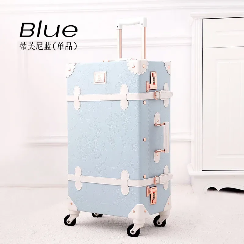 valise de voyage rétro en cuir 20 pouces avec poignée, bagage à roulettes 24 pouces pour femme, sac trolley à serrure à combinaison pour l'embarquement