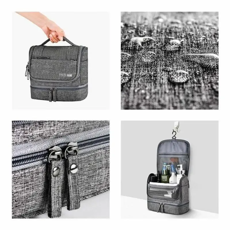trousse de toilette pliable avec crochet de suspension, sac de rangement de cosmétiques de salle de bain étanche pour femmes, trousse de maquillage de voyage de grande capacité pour hommes