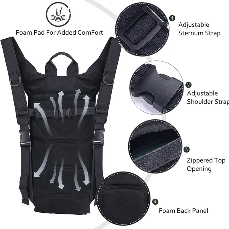 sac à dos d'hydratation tactique portable pour l'extérieur, sac à eau pour le voyage, la randonnée, le cyclisme, l'escalade, la chasse, sac imperméable en oxford, poche à eau