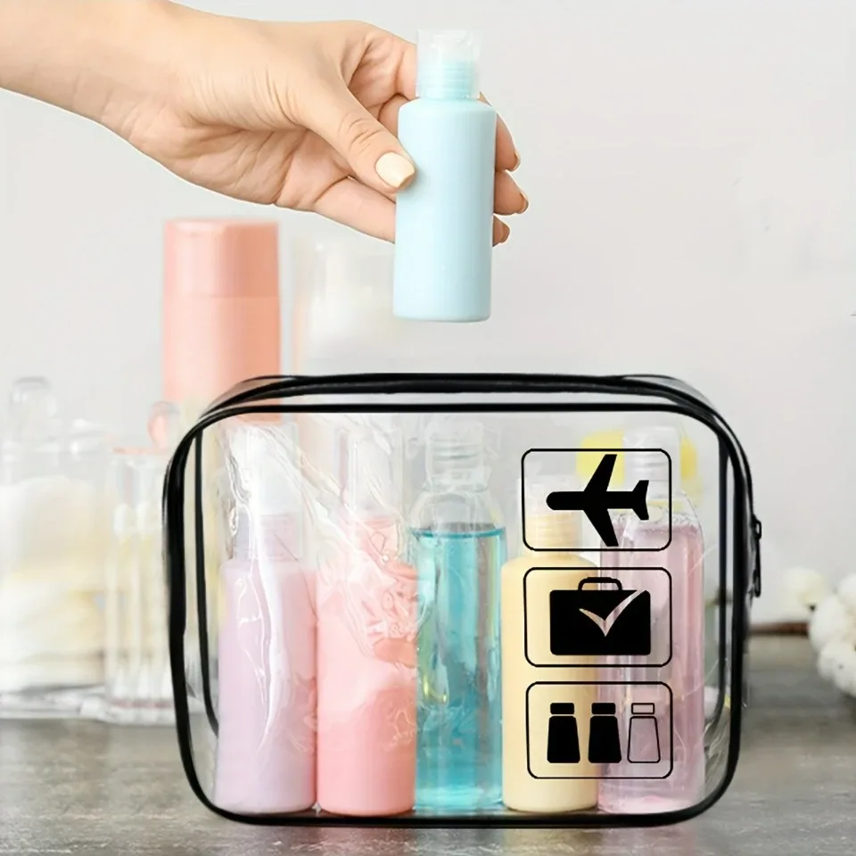 trousse de toilette transparente approuvée par tsa, organisateur de cosmétiques de maquillage de voyage en pvc durable avec fermeture à glissière, accessoire de voyage