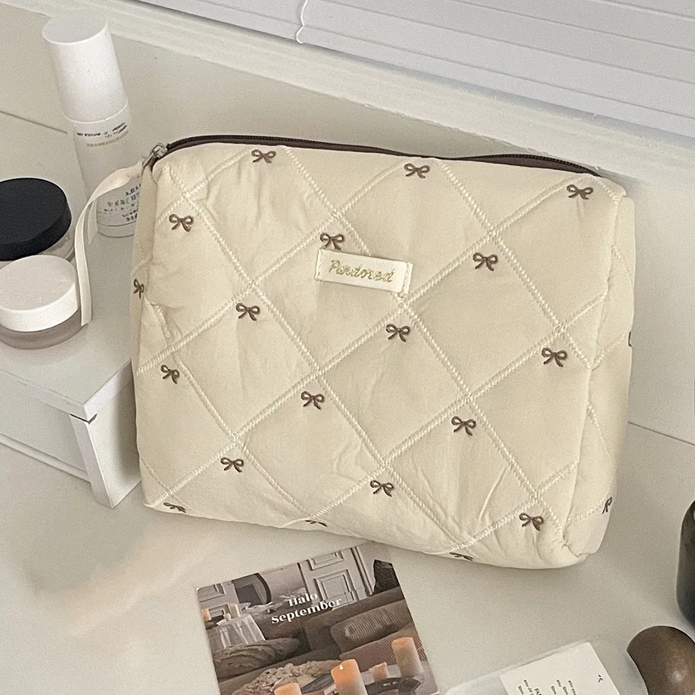 mode marron arc gâteau femmes maquillage sac à fermeture éclair grande capacité fourre-tout organisateur toilette cosmétique pochette dames maquillage sac à main