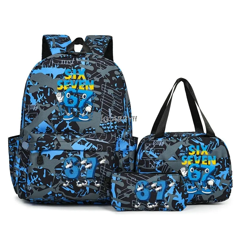 lot de 3 sacs à dos imprimés 67 six seven, style simple, légers, pour garçons et filles, sacs d'école amusants avec le numéro 67, sacs de voyage, mochilas