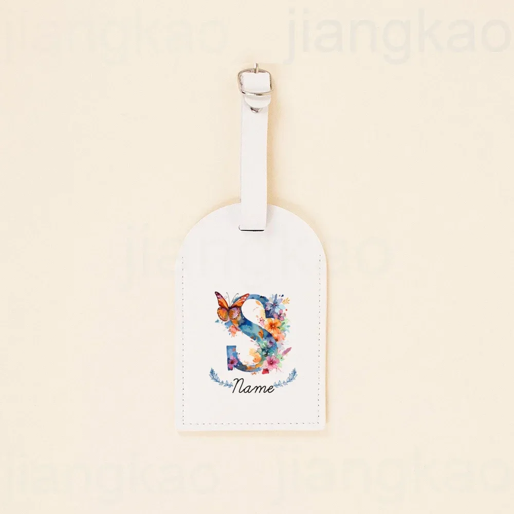 étiquette de bagage personnalisée en pu, lettre florale avec nom, étiquette de valise, accessoire de voyage, cadeau d'anniversaire de mariage pour elle
