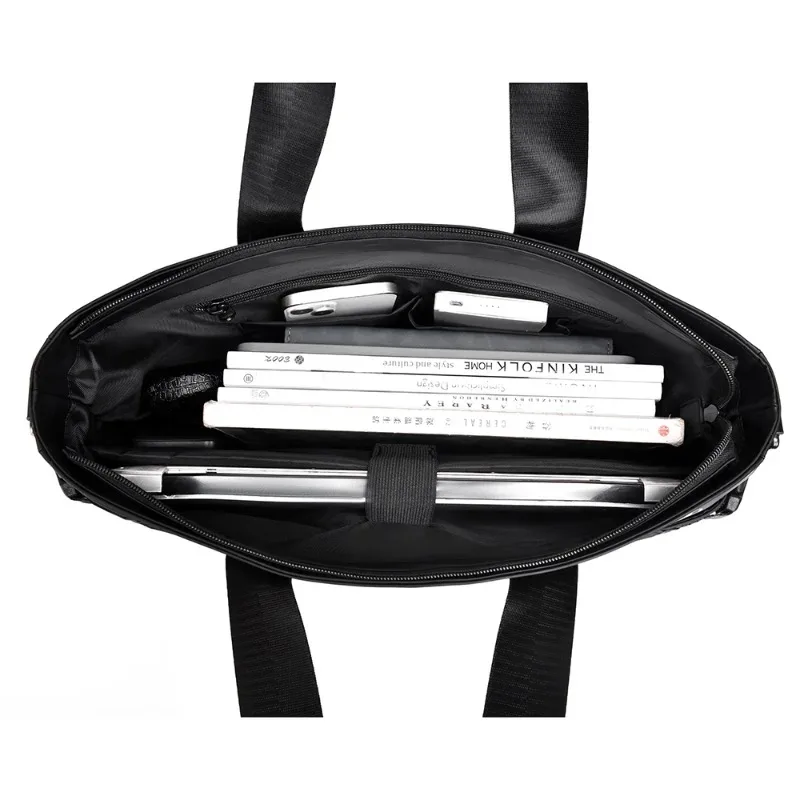 porte-documents noir étanche pour hommes, sac à main de grande capacité, polyvalent pour les déplacements professionnels, sac pour ordinateur portable, sac à bandoulière minimaliste quotidien
