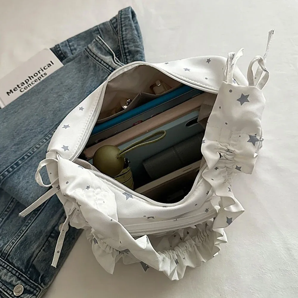 sac à bandoulière plissé à volants avec fenêtre transparente, motif étoile, pour cartes photo d'idols kpop, sac décontracté