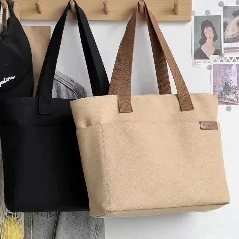 Sac fourre-tout en toile pour femmes, sac de rangement à 2 couches, sac de transport de grande capacité pour étudiants, sacs à main à bandoulière portables, sac de Shopping
