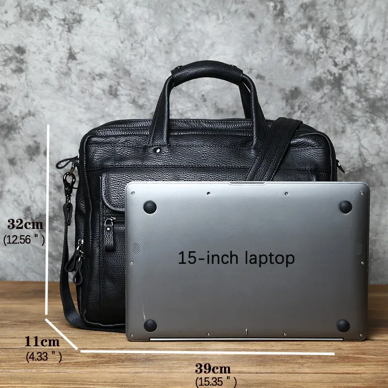 sac à main d'affaires en cuir de vachette couche supérieure pour hommes, sac messager initié décontracté, sac pour ordinateur portable 15 pouces, étui à bombes, mode, nzpj