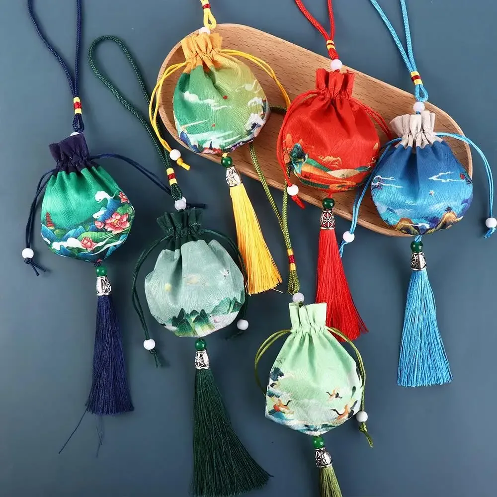 pochette multicolore en tissu avec cordon de serrage, étui pour colliers, sac de rangement de style chinois à fleurs, pochette pour bijoux pour femmes, sachet vide