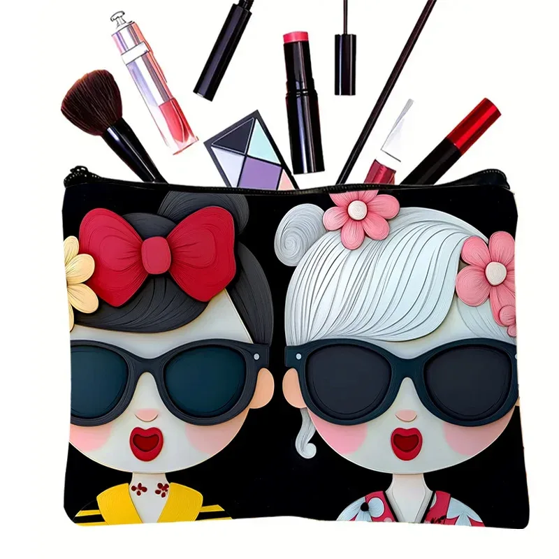 Pochette à maquillage avec motifs de personnages de dessins animés, couleurs vives et un design amusant et charmant pour les voyages et le camping, trousse de toilette