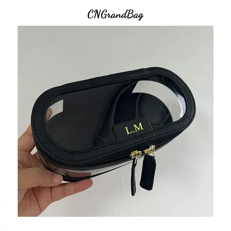 étui à cosmétiques en cuir saffiano avec lettres personnalisées, ensemble de sacs de rangement transparents, trousse de toilette de voyage de grande capacité, nouvelle collection