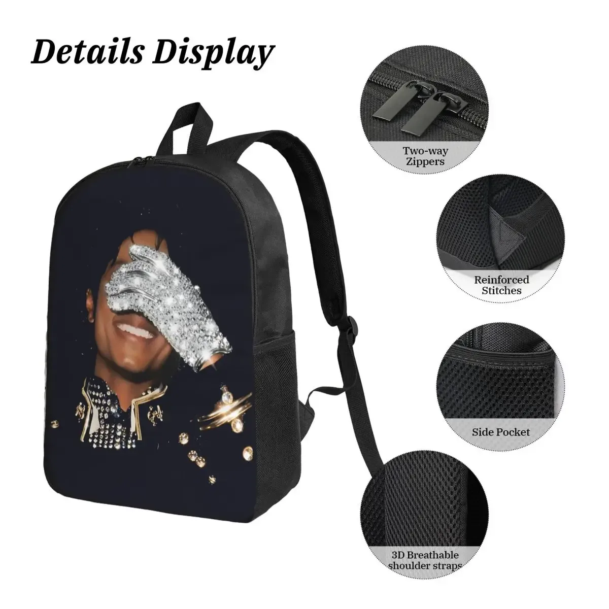 sac à dos mj pop legend music 3 pièces/ensemble pour étudiant, sac à bandoulière, sac à déjeuner, trousse à crayons