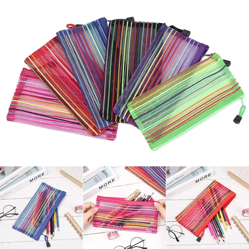 1 pièce trousse de rangement en nylon tendance, couleur arc-en-ciel, avec fermeture éclair, pour maquillage, stylos et cosmétiques, à motif quadrillé