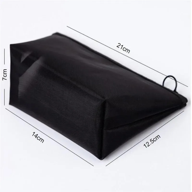 sacs de maquillage en maille noire pour femmes et filles, sac à cosmétiques, sacs de rangement portables, lavage, rouge à lèvres, toilette, serviette hygiénique, évaluation, voyage