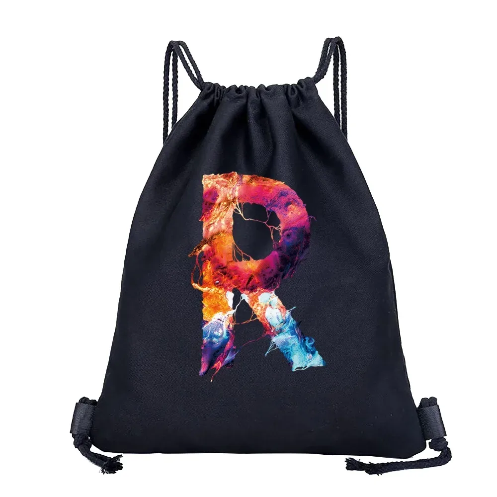sac à dos avec cordon de serrage imprimé avec 26 initiales, sac de voyage léger et portable pour la plage, le sport, sac multifonctionnel pour articles divers