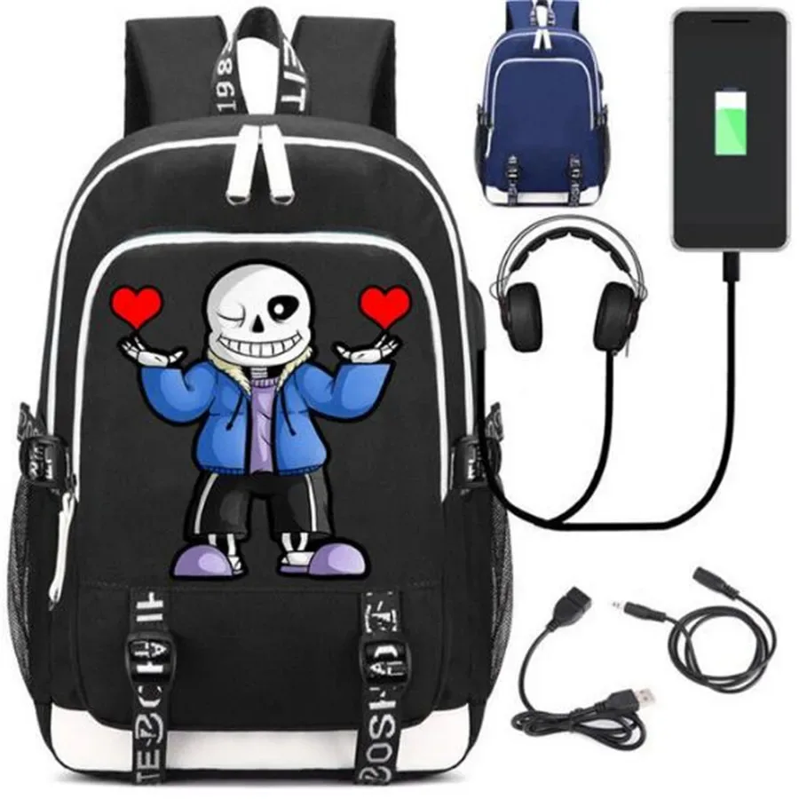undertale game sac à dos sans rucksack, sac à dos avec port usb fashion, serrure, sauna, téléphone, ordinateur portable de voyage, sac d'école pour étudiants, cadeau