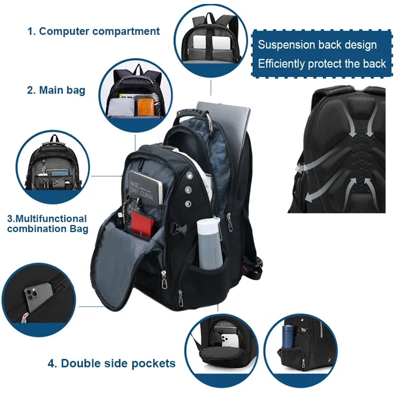 sac à dos imperméable de marque pour hommes, antivol, pour ordinateur portable de 17 pouces, sac à dos de voyage en avion, sac d'école pour hommes, mochila