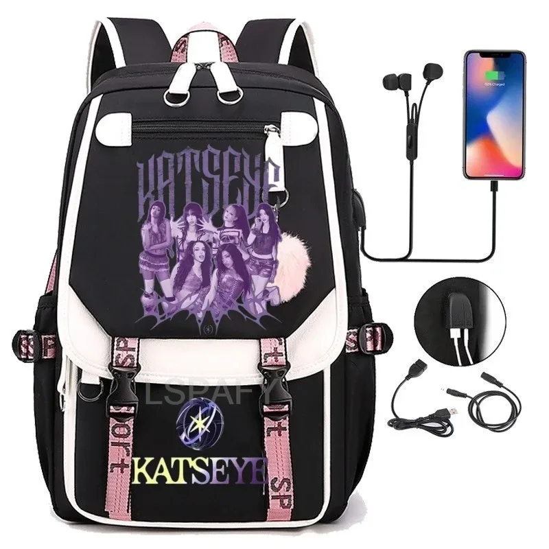 sacs à dos kawaii hot katseye à imprimé amusant, doux et mignons, grande capacité, pour étudiants, sacs d'école, sacs pour ordinateur portable, patchwork, simples, mochilas