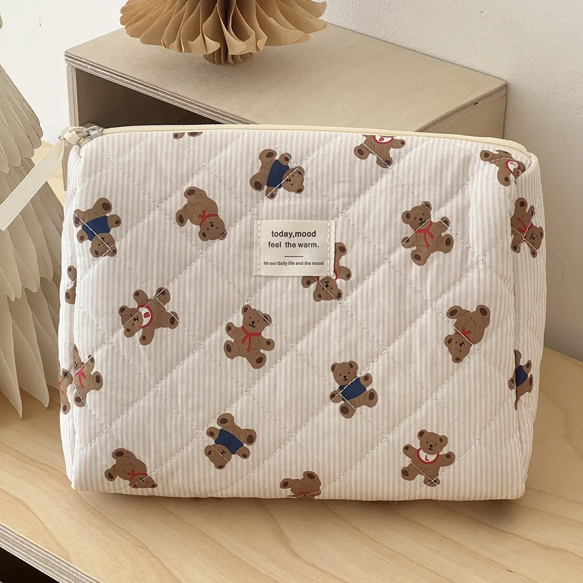 trousse de maquillage ours rayé pour femme, grande capacité, trousse de toilette, trousse de toilette, trousse de toilette, trousse de toilette, trousse de toilette