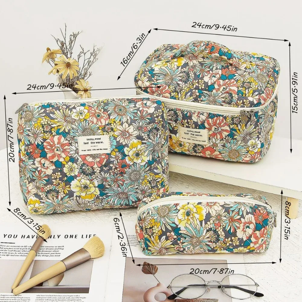 sac à cosmétiques matelassé imprimé floral pour femmes, pochette de rangement de maquillage de voyage portable, sac à main mini organisateur, sac de maquillage