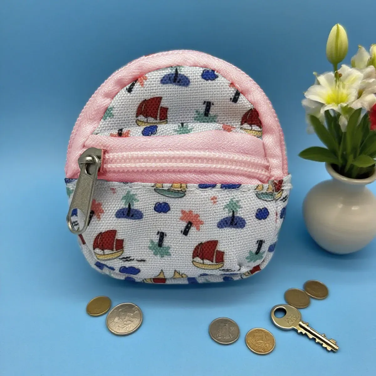 1 pièce mini sac à dos porte-monnaie à fermeture éclair double épaule avec porte-clés et pendentif