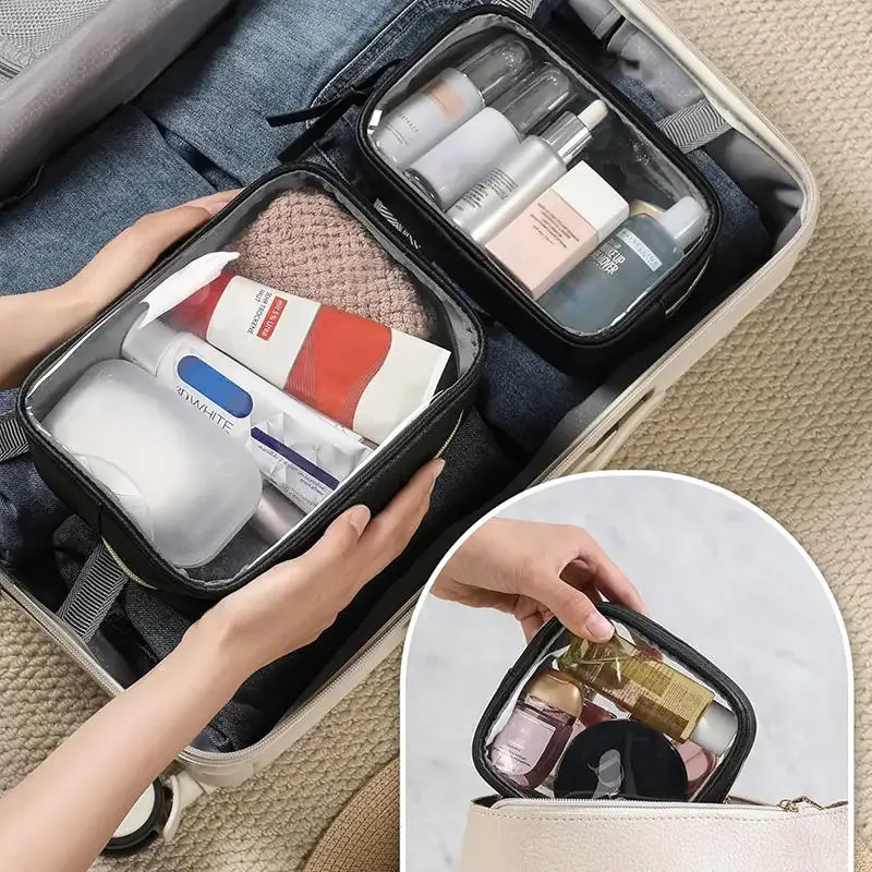 sac de rangement transparent, 1 pièce, trousse de maquillage transparente, trousse de toilette, kit de voyage polyvalent, organisateur portable anti-poussière de grande capacité