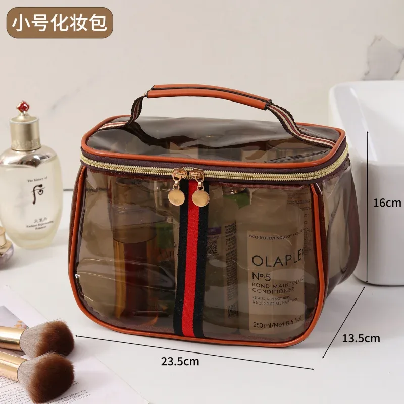 sac de maquillage en pvc transparent, imperméable, portable, organiseur de toilette de voyage, grande capacité, pochette de rangement cosmétique à fermeture éclair