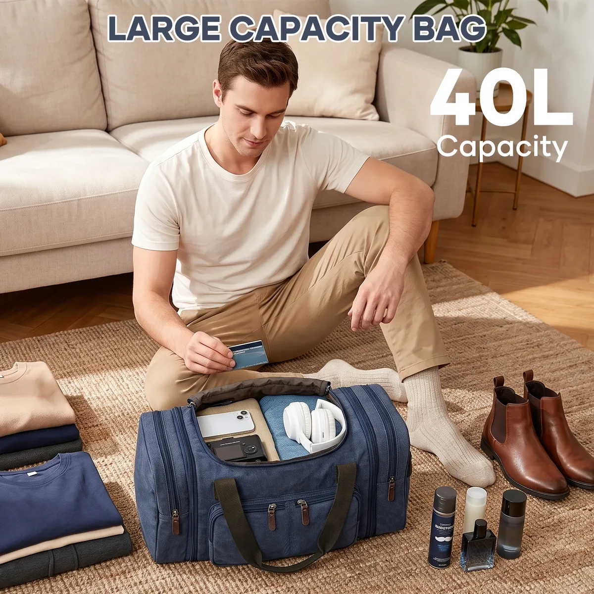 sac de voyage en toile pour hommes - sac de week-end extensible, bagage à main pour la salle de sport, les courts séjours, sac de voyage pour hommes et femmes