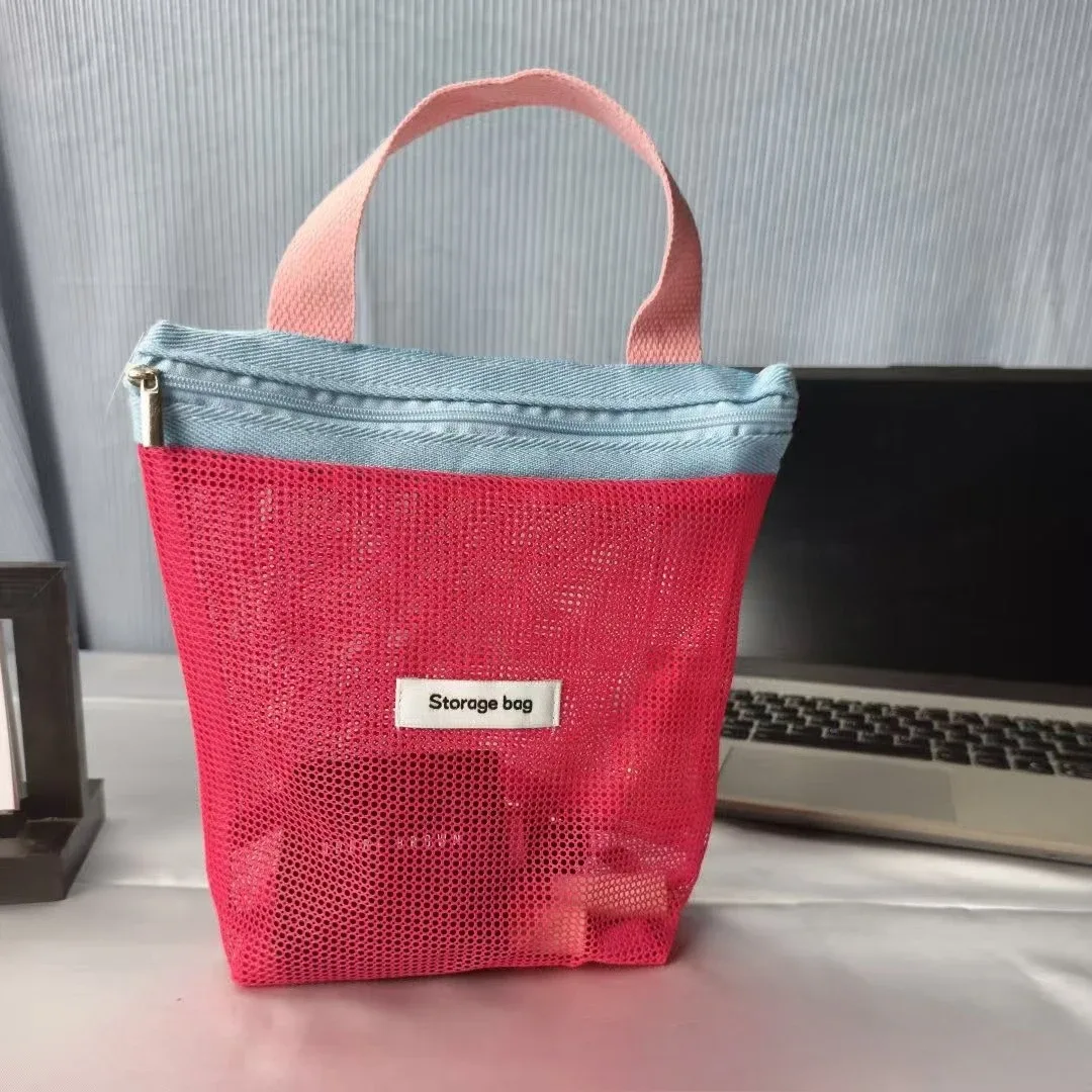 trousse de toilette de voyage grande capacité en maille, pochette de plage et de natation couleur macaron, organisateur de maquillage respirant, sac humide pour femmes