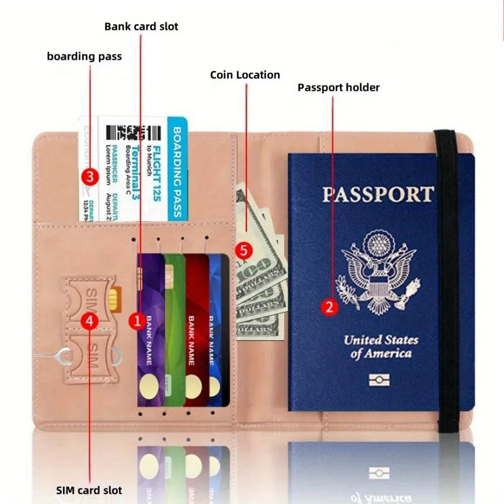 housse de protection portable pour passeport, pochette de rangement multifonctionnelle pour cartes d'identité et bancaires, étui portefeuille en cuir pu, accessoires de voyage