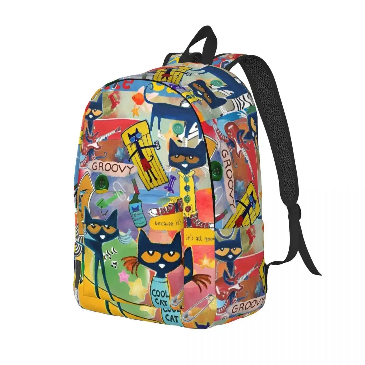 sac à dos cool pour lycée, randonnée et voyage, motif pete le chat et les chats de dessin animé, avec motif 'i love my white shoes', pour hommes et femmes, sacs en toile pour ordinateur portable