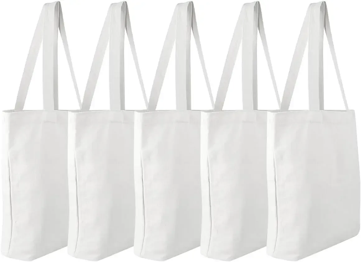 sacs fourre-tout en toile, 5 paquets, vente en gros, robustes, réutilisables, pour épicerie, 12.2x14.2 pouces, sacs en coton vierges en vrac pour le shopping, artisanat de décoration
