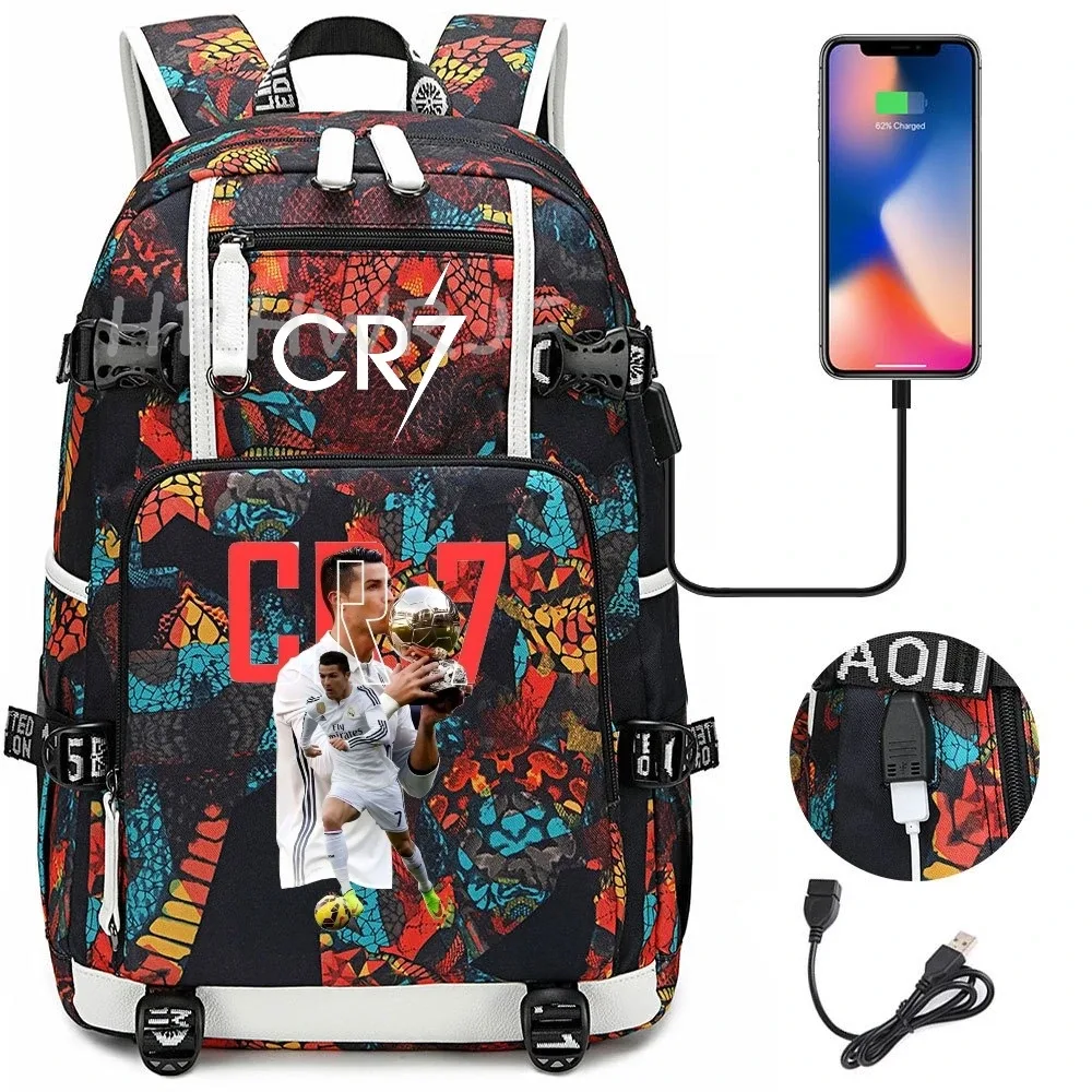 sac à dos camouflage cr7 pour ordinateur portable, sac à dos de randonnée, sacs d'école de 18 pouces, sacs d'école imperméables usb de grande capacité, sac à dos mochilas