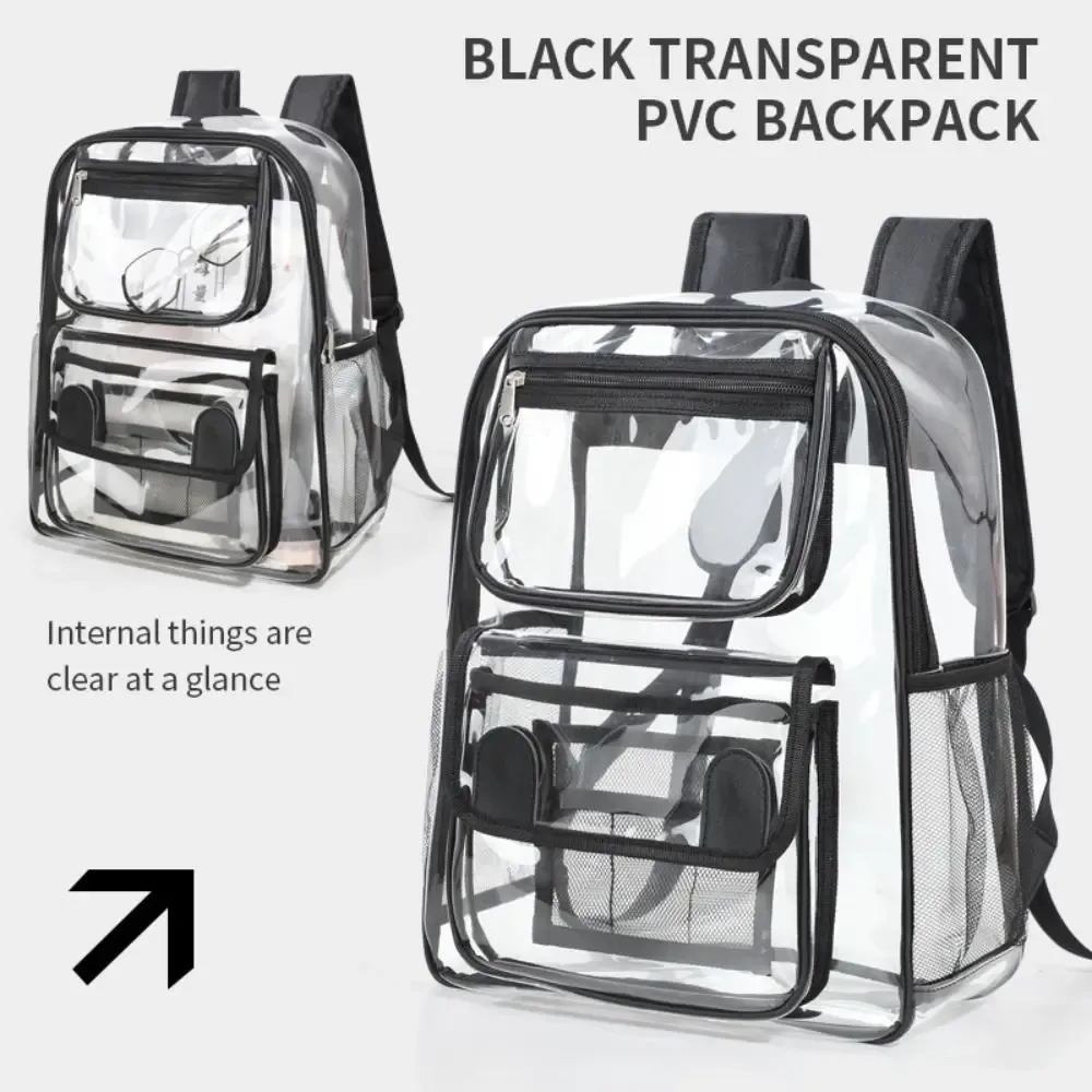 sac à dos transparent de grande capacité à la mode, sac à dos portable en pvc avec fermeture éclair, sac de sport extérieur visible et étanche pour le fitness