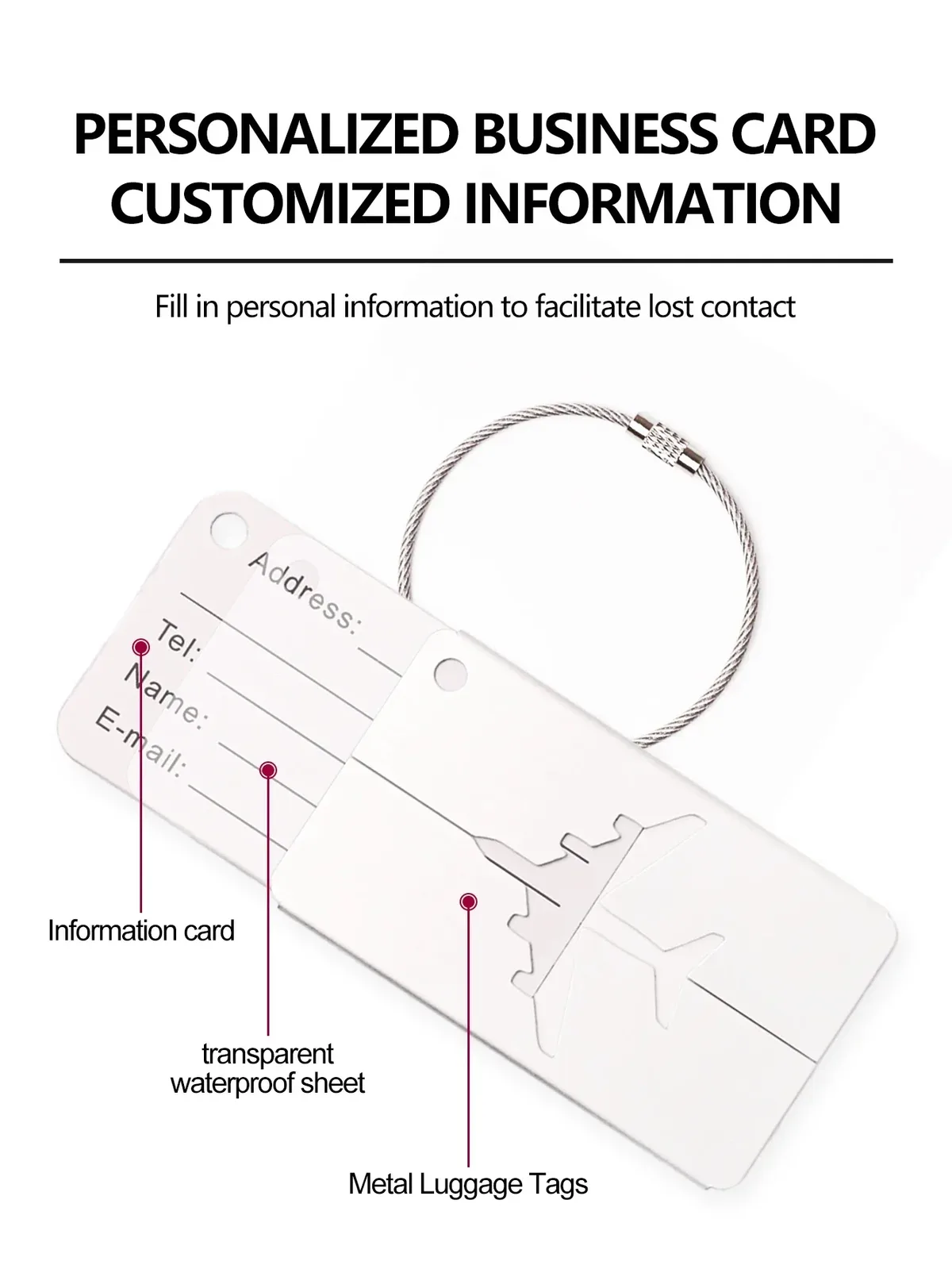 étiquette d'identification de voyage en aluminium de qualité supérieure, 1/10 pièces, durable, identification des bagages, porte-carte de visite, élégant, portable, sac d'étiquette de bagage