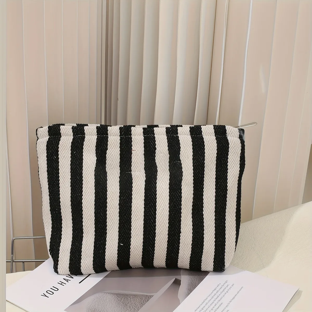 trousse de maquillage rayée personnalisée, broderie du nom, pochette cosmétique, grande capacité, organisateur de toilette de voyage, cadeau pour femmes