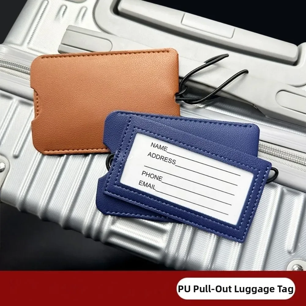 étiquette de bagage en cuir pu souple rouge avec porte-nom et adresse, accessoire pour sac à dos, étiquette d'embarquement