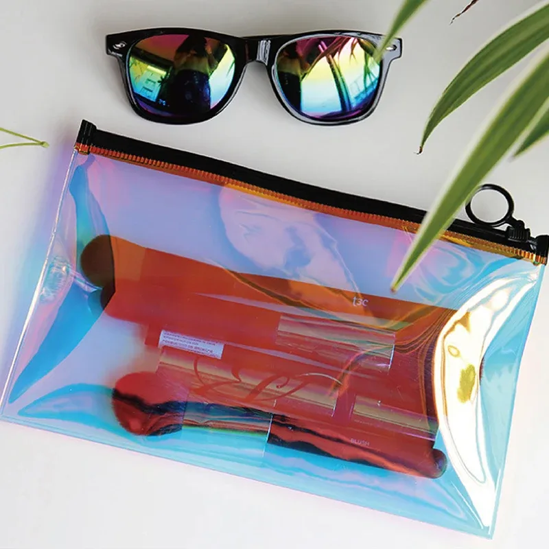 sac à cosmétiques transparent laser pour femmes, joli sac de maquillage, pochette étanche pour voyage, lavage, trousse de beauté, organisateur