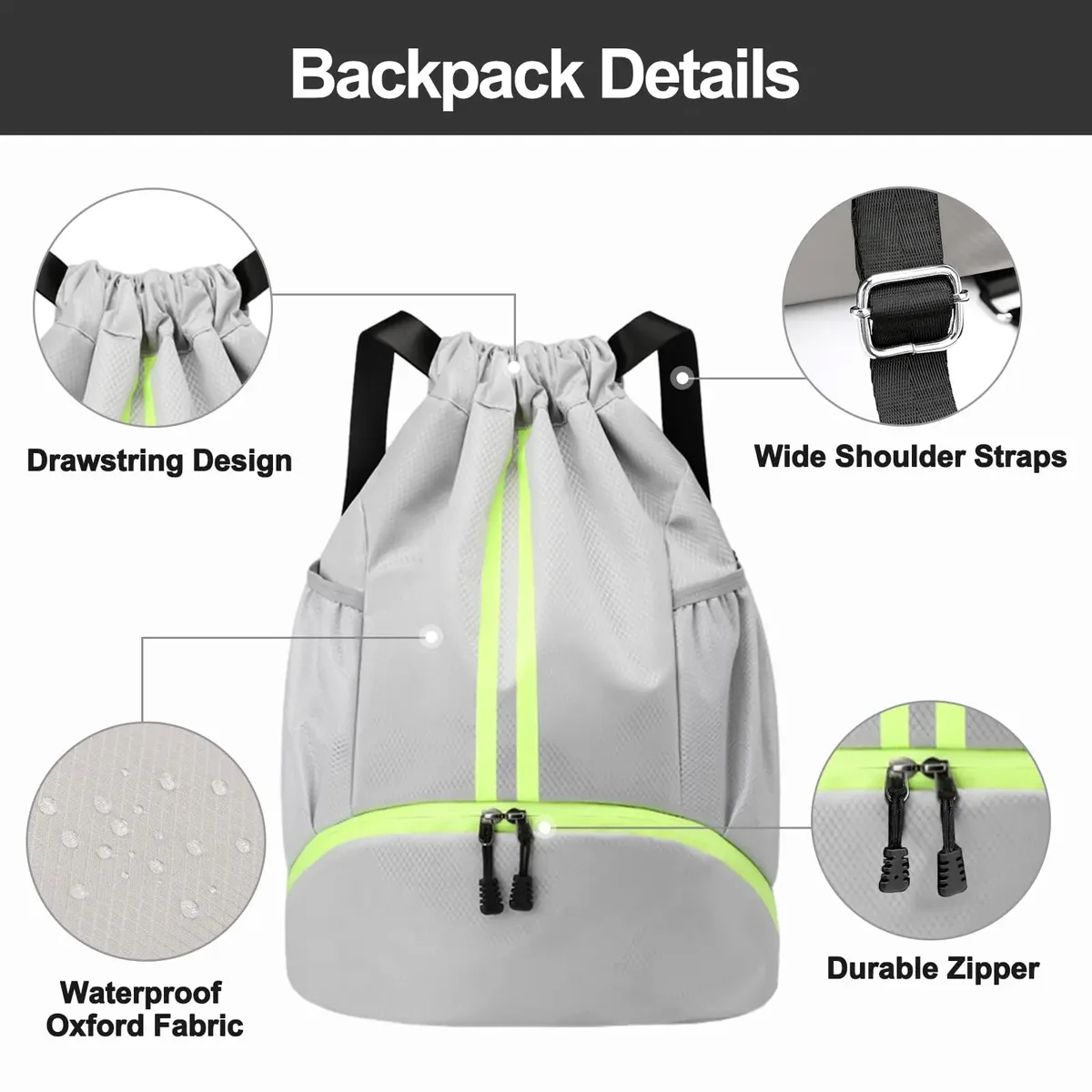 sac de sport à cordon avec compartiment à chaussures, grand sac de gym pour le basketball et la natation, avec séparation sec/humide