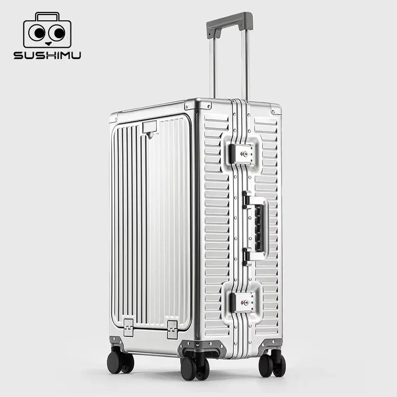 sushimu bagage en alliage d'aluminium-magnésium de 20 pouces avec ouverture avant, valise trolley, valise à ma