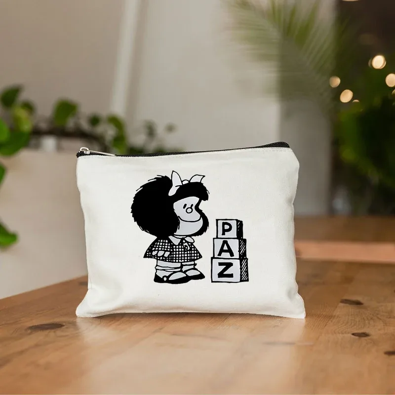 mafalda mignon anime cosmétique trousse de maquillage crayon organisateur fermeture éclair kawaii maquillage pochette sac à main voyage trousses de toilette cadeau
