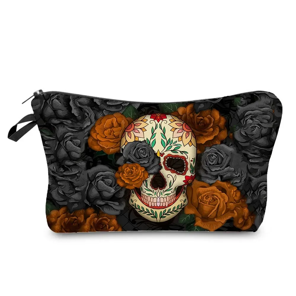 sacs à cosmétiques imprimés de crâne pour femmes, pochette de maquillage de personnalité, sac de rangement de voyage portable, étuis de rangement de rouge à lèvres, sac de maquillage à fermeture éclair