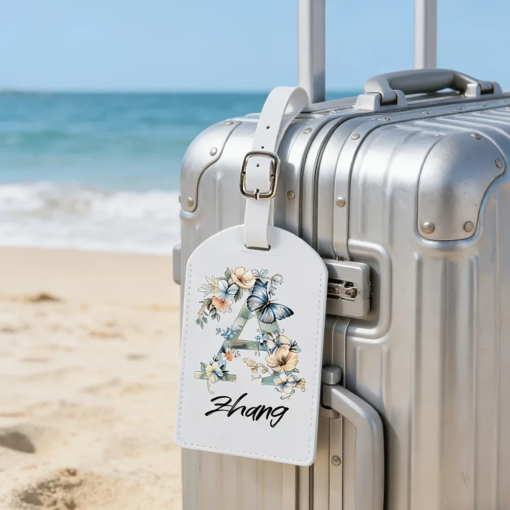 étiquettes de bagages blanches personnalisées adaptées aux valises, aux vêtements et aux bijoux - nom/logo/texte, 26 étiquettes florales et alphabétiques